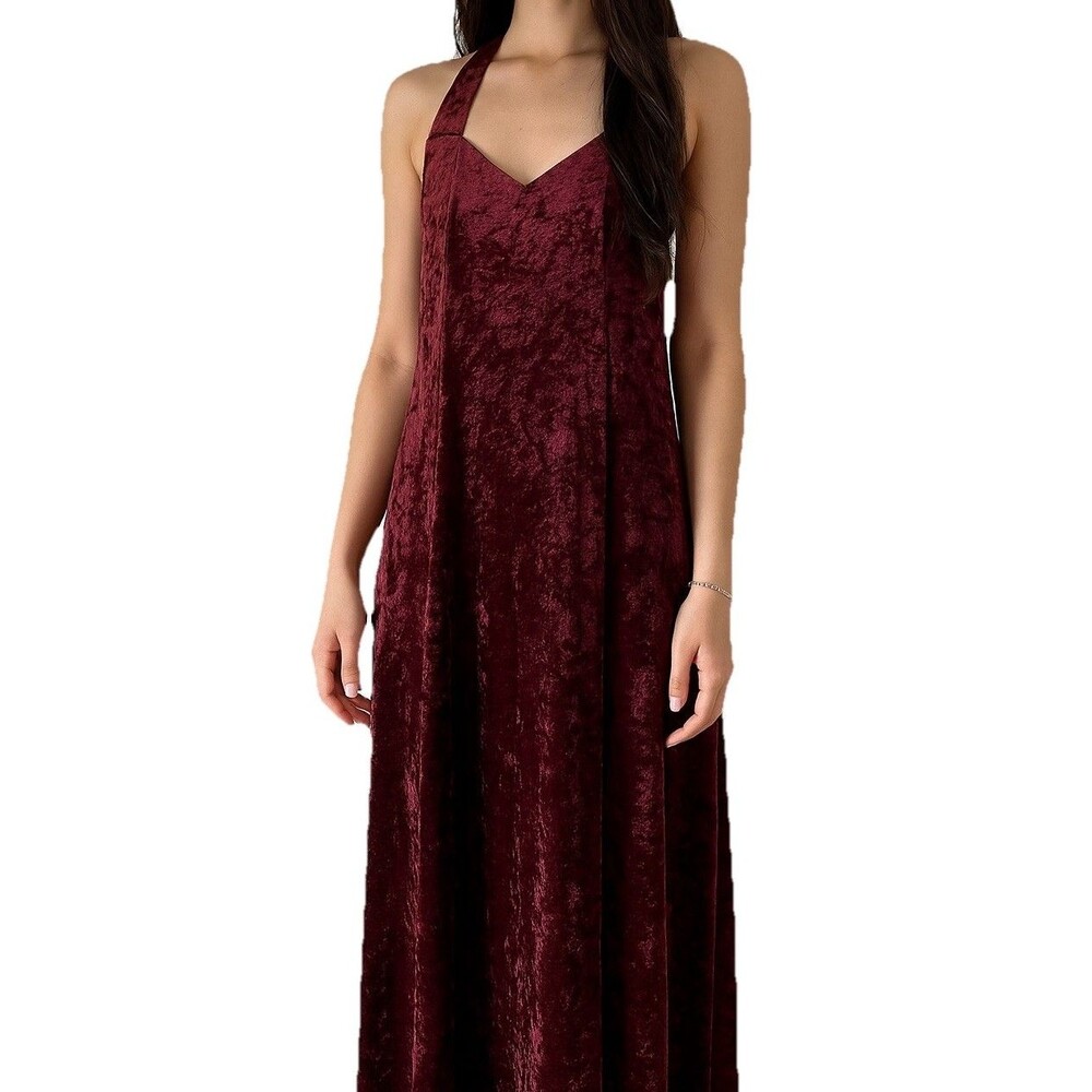 All That Jazz Burgundy Velvet Maxi Dress Strappy Y2K Holiday Glam Sz M